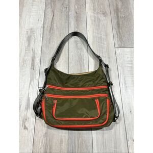Sondra Roberts Squared Green and Orange Zipper Purse Shoulder Bag